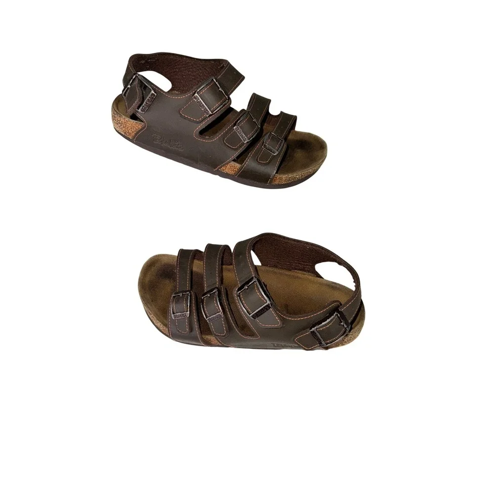 Birkis‎ Birkenstock Kids Rio Sandals Brown Leather Triple Strap Size 33 210 L2